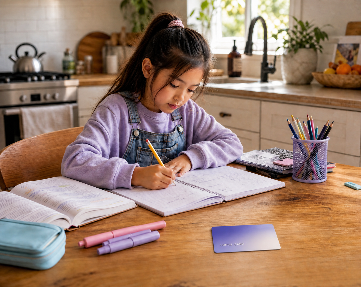 Tap it at homework time. That's the whole system.