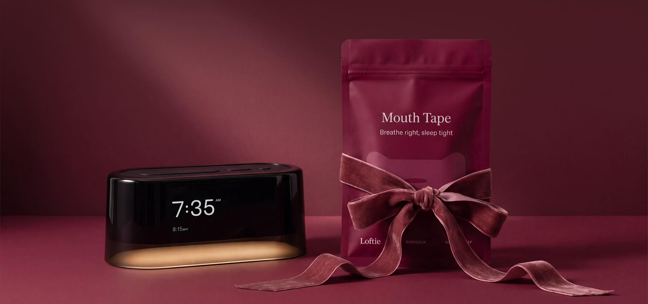 Loftie Clock with free Mouth Tape gift — GWP hero (cropped)